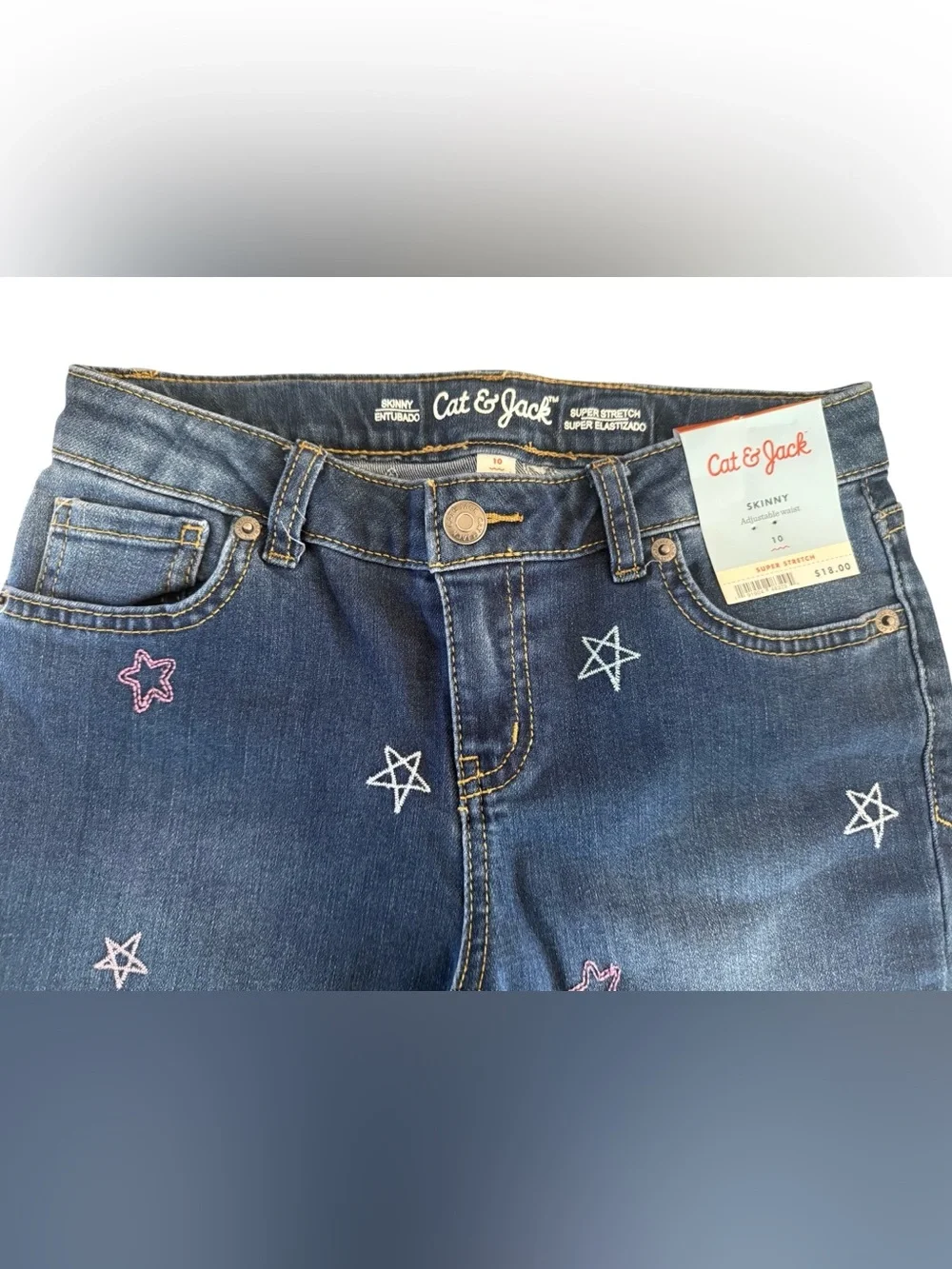 Cat & Jack Girls Skinny Jeans Size 10 NWT Star Embroidered Stretch